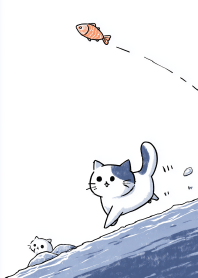 Playful Cat Chasing a Fish