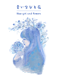 Blue girl and flowers