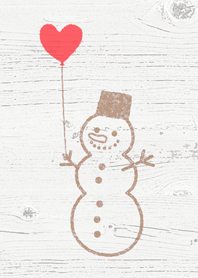 Snowman on the fence of white wood