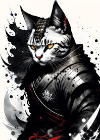 Ink wash cat samurai AF077d