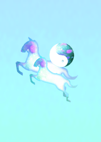 Two-headed horse Yin Yang refreshingblue
