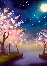 Beautiful night cherry blossoms#1136