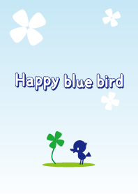 Happy blue bird and four Leaf Clover