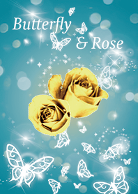 Blue : Gold rose & butterflies