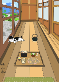 日本シリーズ 7-古民家の廊下の猫-枯山水