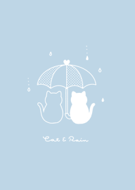 ネコと傘。水色と白