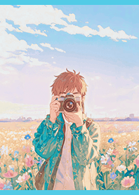 Photographer Boy and Flower Field 1A