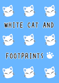 WHITE CAT AND FOOTPRINTS-BLUE