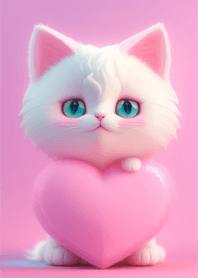 Little cat with pink heart