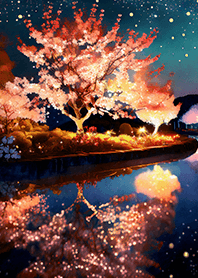 Beautiful night cherry blossoms#1483