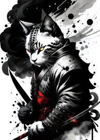 Ink wash cat samurai 230B68