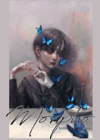 Morpho butterfly and boy