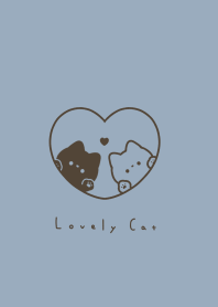 Pair Cats in Heart(line)/blue-brown.