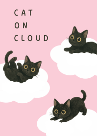 Black Cat on Cloud - Pink
