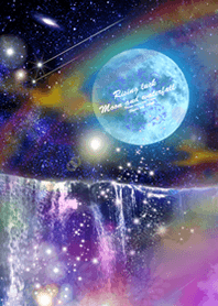 運気上昇 月と虹色に光る滝