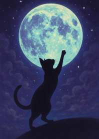 Full Moon Black Cat | Chic & Cute Blue#2