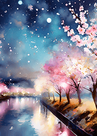 Beautiful night cherry blossoms#1375