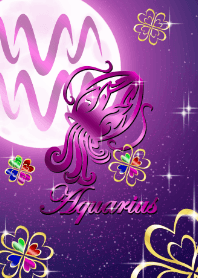 Aquarius four Leaf Clover Moon purple