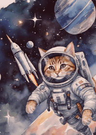 Cat astronaut on red & beige