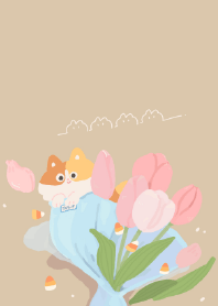 小貓毯的鬱金香花束