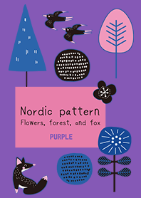 【紫】北欧パターン 花と森、そして狐