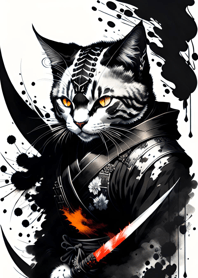 Ink wash cat samurai 90a2aA