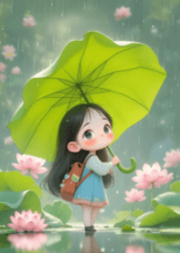 Cute Girl on Rainy Day V.1
