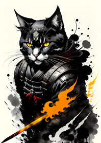 Ink wash cat samurai 202c08