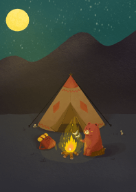 Brown  Little bear camping at night