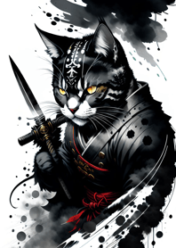 Ink wash cat samurai 861fDe
