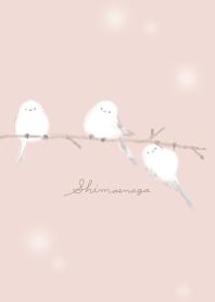 水彩画風シマエナガさん：ピンク-ベージュ