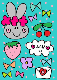 (colorful rabbit mint green dot)