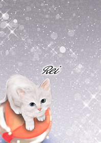 Rei White cat and marbles