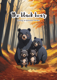 The black bear family in autumn forest
