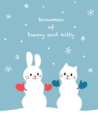 Snowmen of bunny and kitty