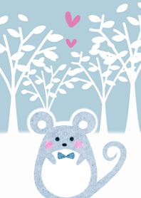 Gentle blue Nordic forest and mouse.
