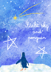 Starlit sky and penguin