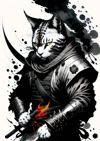 Ink wash cat samurai 5aC40f