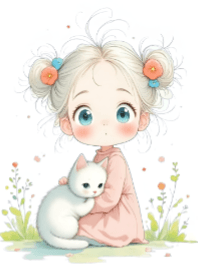 เด็กหญิงน่ารักและแมวตัวน้อย V.55