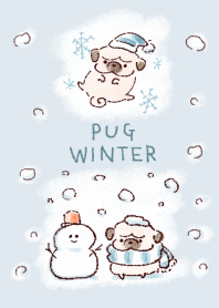 simple pug winter white blue.
