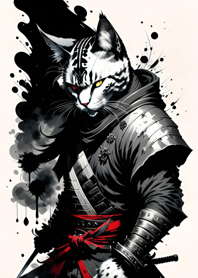 Ink wash cat samurai 75714a