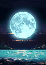 シンプルな満月と海