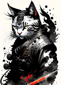 Ink wash cat samurai b69A04