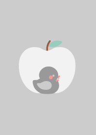 Gray rubber duck and apple theme
