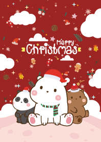 Three Bear Kawaii Christmas Day Red