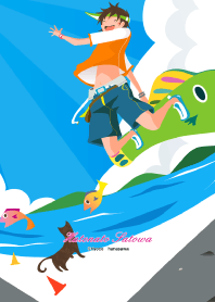 Cat and boys and skateboard Summer+