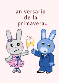 Rabbit couple in spring anniversary