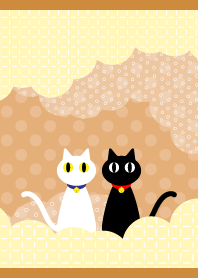 White cat and black cat on brown
