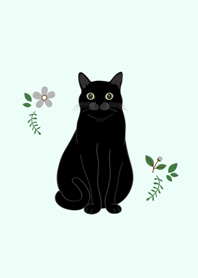 花とかわいい猫（黒猫）