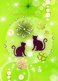 【幸運と富の使い】春の黒猫とクローバー